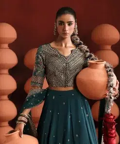 Luxury Formal Teal Embroidered Raw Silk Skirt Suit Mbsf-Aw1627Tl 13 Sf Ea2627Teal Imanistudio.com