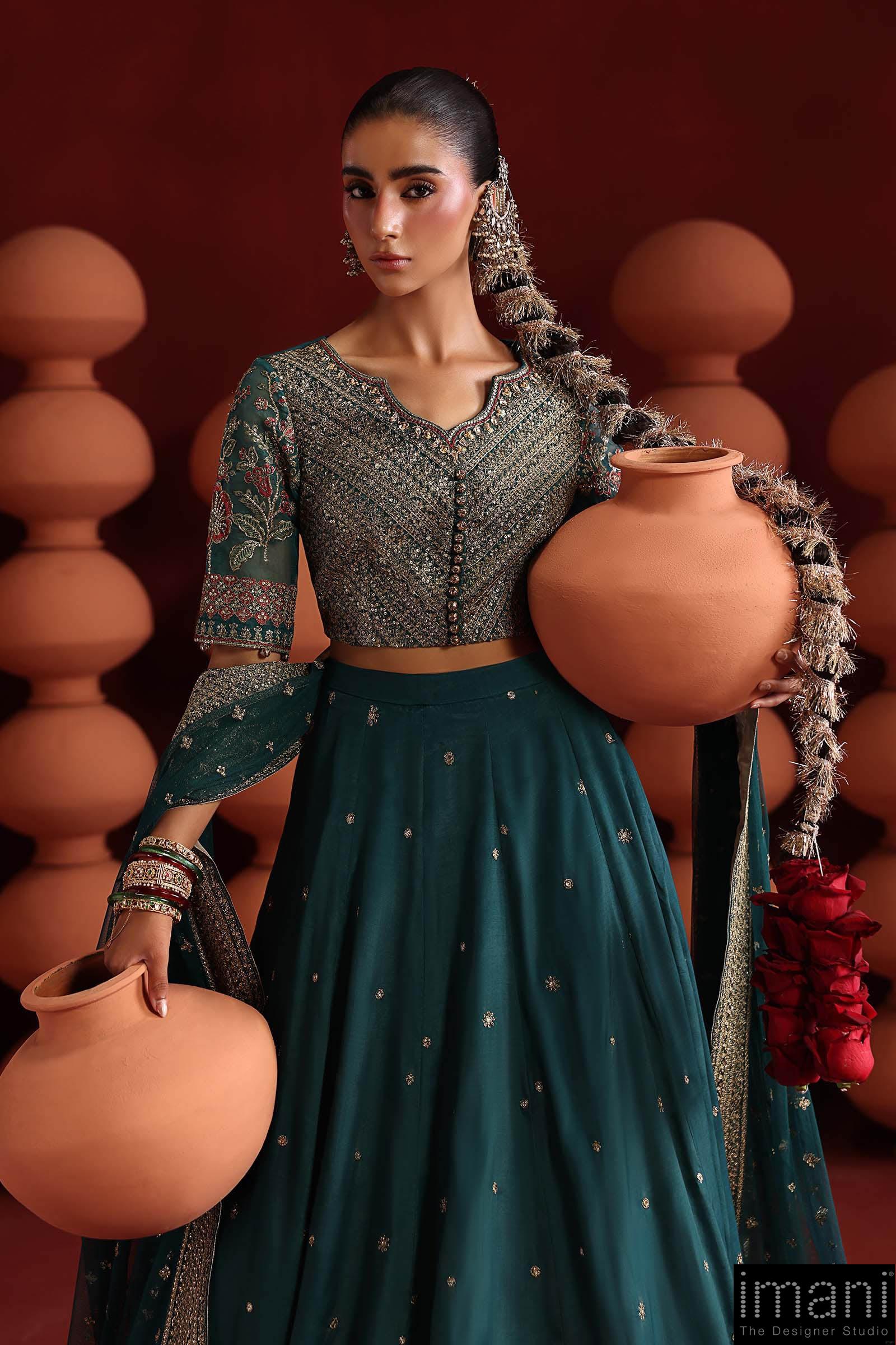 Luxury Formal Teal Embroidered Raw Silk Skirt Suit Mbsf-Aw1627Tl 4 Luxury Formal Teal Embroidered Raw Silk Skirt Suit Mbsf-Aw1627Tl - Image 4