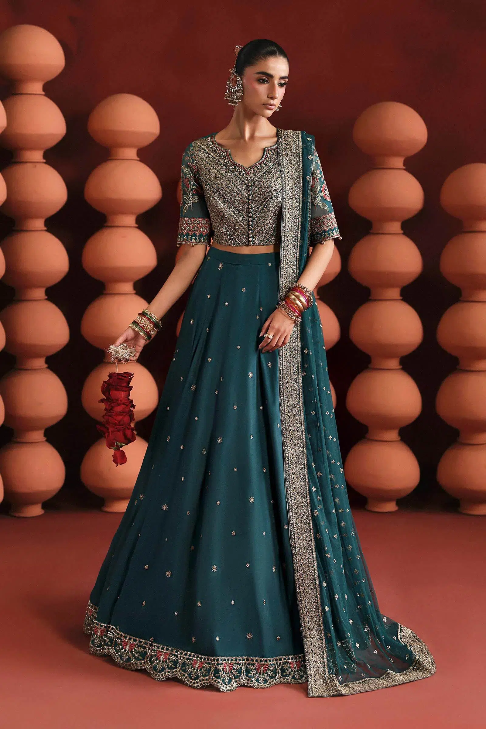 Luxury Formal Teal Embroidered Raw Silk Skirt Suit Mbsf-Aw1627Tl 1 Luxury Formal Teal Embroidered Raw Silk Skirt Suit Mbsf-Aw1627Tl