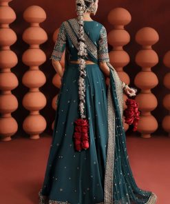 Luxury Formal Teal Embroidered Raw Silk Skirt Suit Mbsf-Aw1627Tl 20 Sf Ea2627Teale Imanistudio.com
