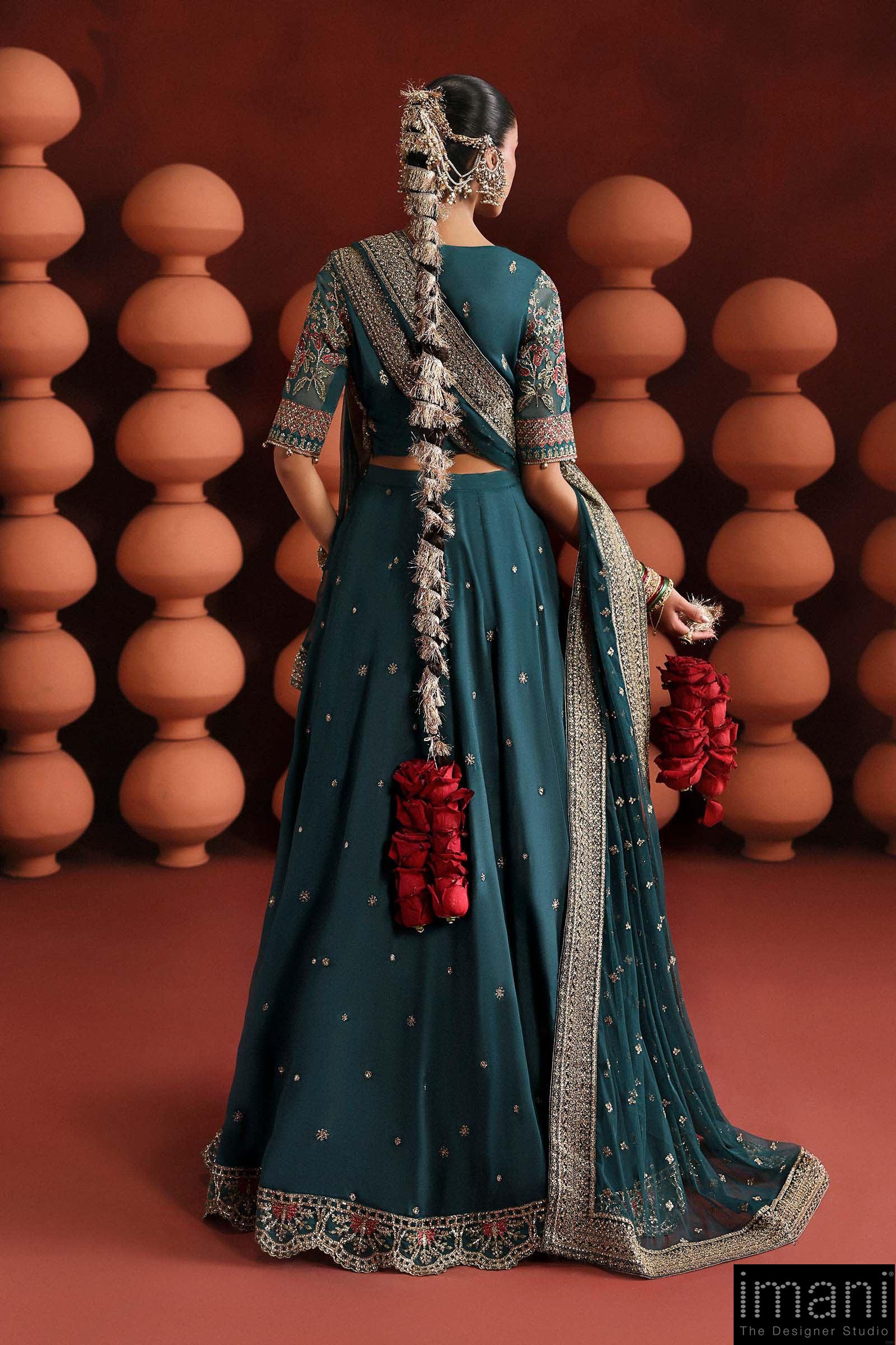 Luxury Formal Teal Embroidered Raw Silk Skirt Suit Mbsf-Aw1627Tl 10 Luxury Formal Teal Embroidered Raw Silk Skirt Suit Mbsf-Aw1627Tl - Image 10