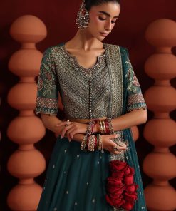 Luxury Formal Teal Embroidered Raw Silk Skirt Suit Mbsf-Aw1627Tl 19 Sf Ea2627Tealf Imanistudio.com
