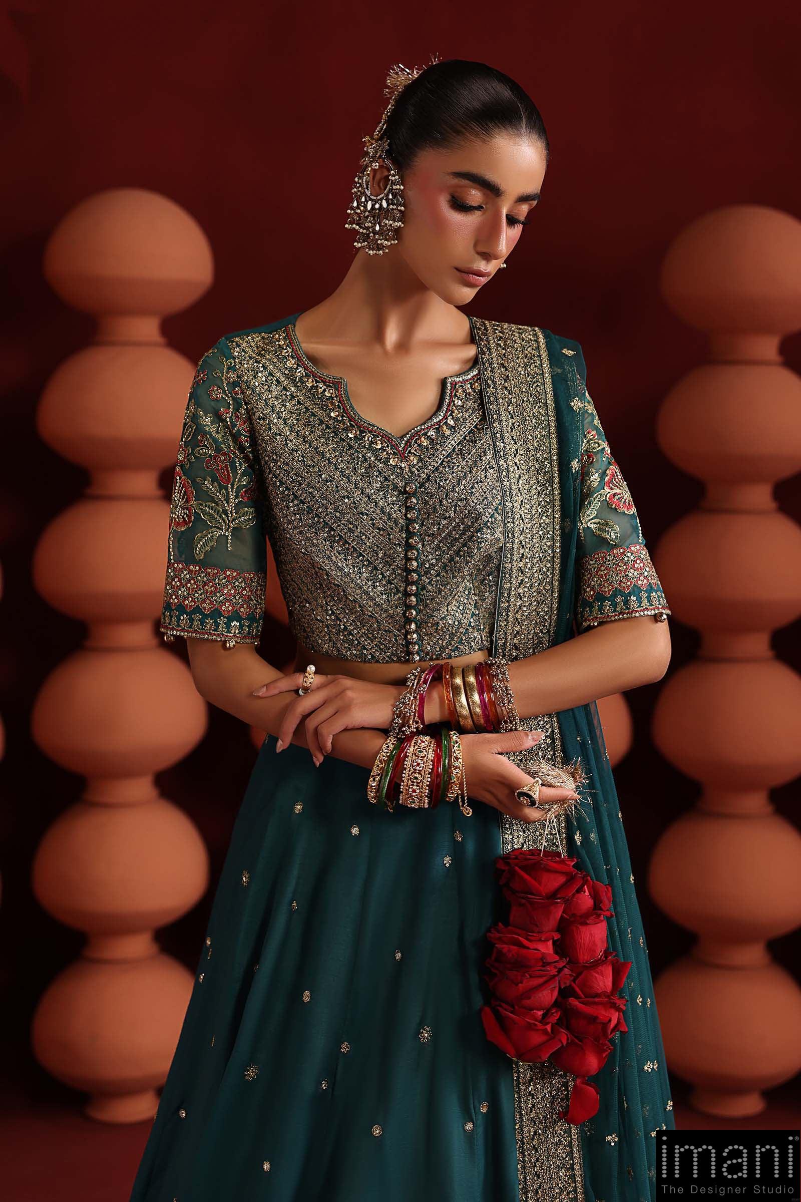 Luxury Formal Teal Embroidered Raw Silk Skirt Suit Mbsf-Aw1627Tl 9 Luxury Formal Teal Embroidered Raw Silk Skirt Suit Mbsf-Aw1627Tl - Image 9