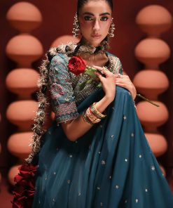 Luxury Formal Teal Embroidered Raw Silk Skirt Suit Mbsf-Aw1627Tl 17 Sf Ea2627Tealh Imanistudio.com