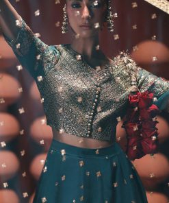 Luxury Formal Teal Embroidered Raw Silk Skirt Suit Mbsf-Aw1627Tl 15 Sf Ea2627Tealk Imanistudio.com