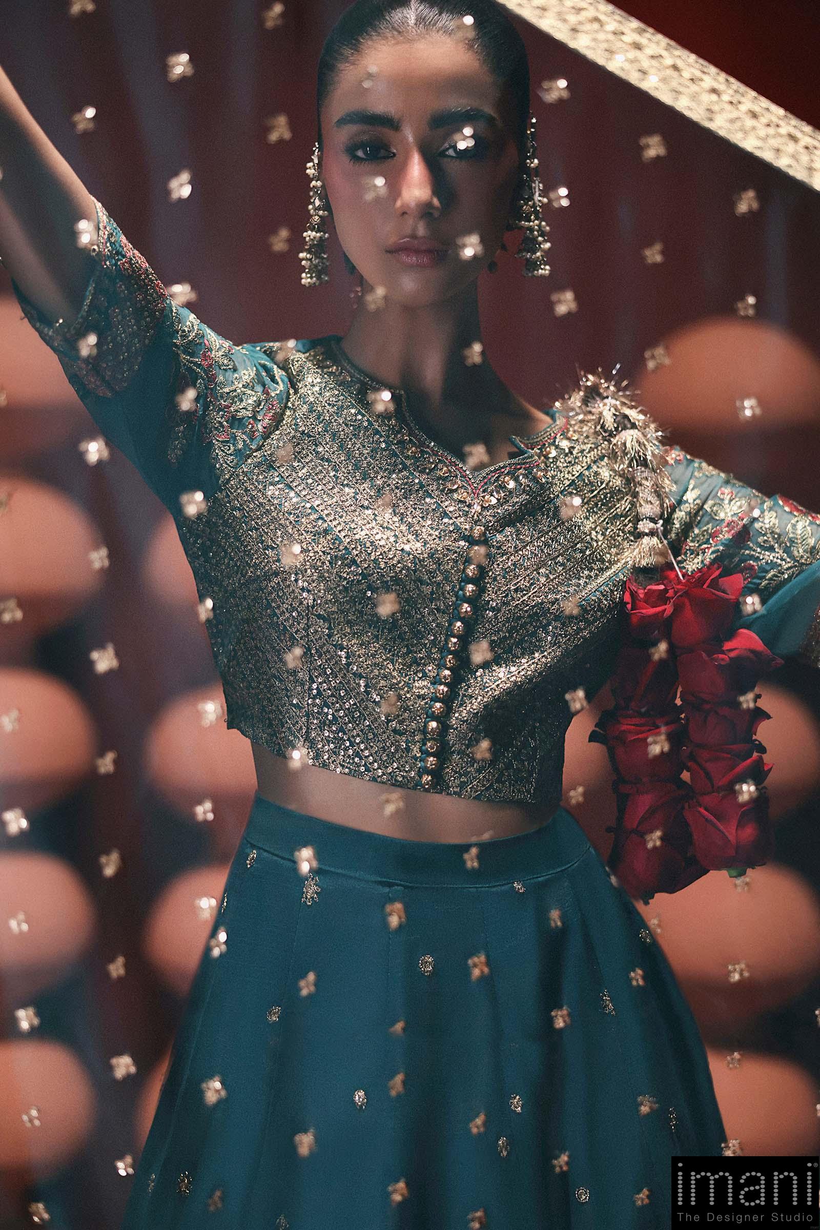 Luxury Formal Teal Embroidered Raw Silk Skirt Suit Mbsf-Aw1627Tl 5 Luxury Formal Teal Embroidered Raw Silk Skirt Suit Mbsf-Aw1627Tl - Image 5