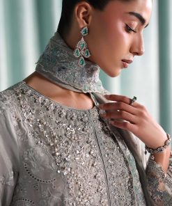 Luxury Formal Silver Grey Embroidered Tissue Silk Suit Mbsf-Aw1637Sg 16 Sf Ea2637 Greyi Imanistudio.com