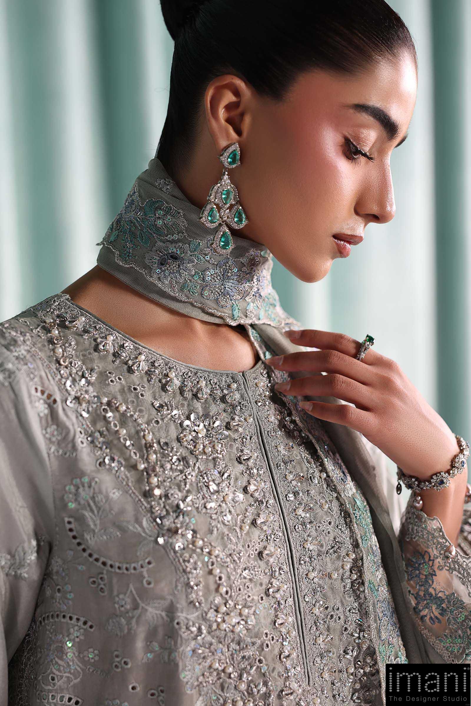 Luxury Formal Silver Grey Embroidered Tissue Silk Suit Mbsf-Aw1637Sg 5 Luxury Formal Silver Grey Embroidered Tissue Silk Suit Mbsf-Aw1637Sg - Image 5