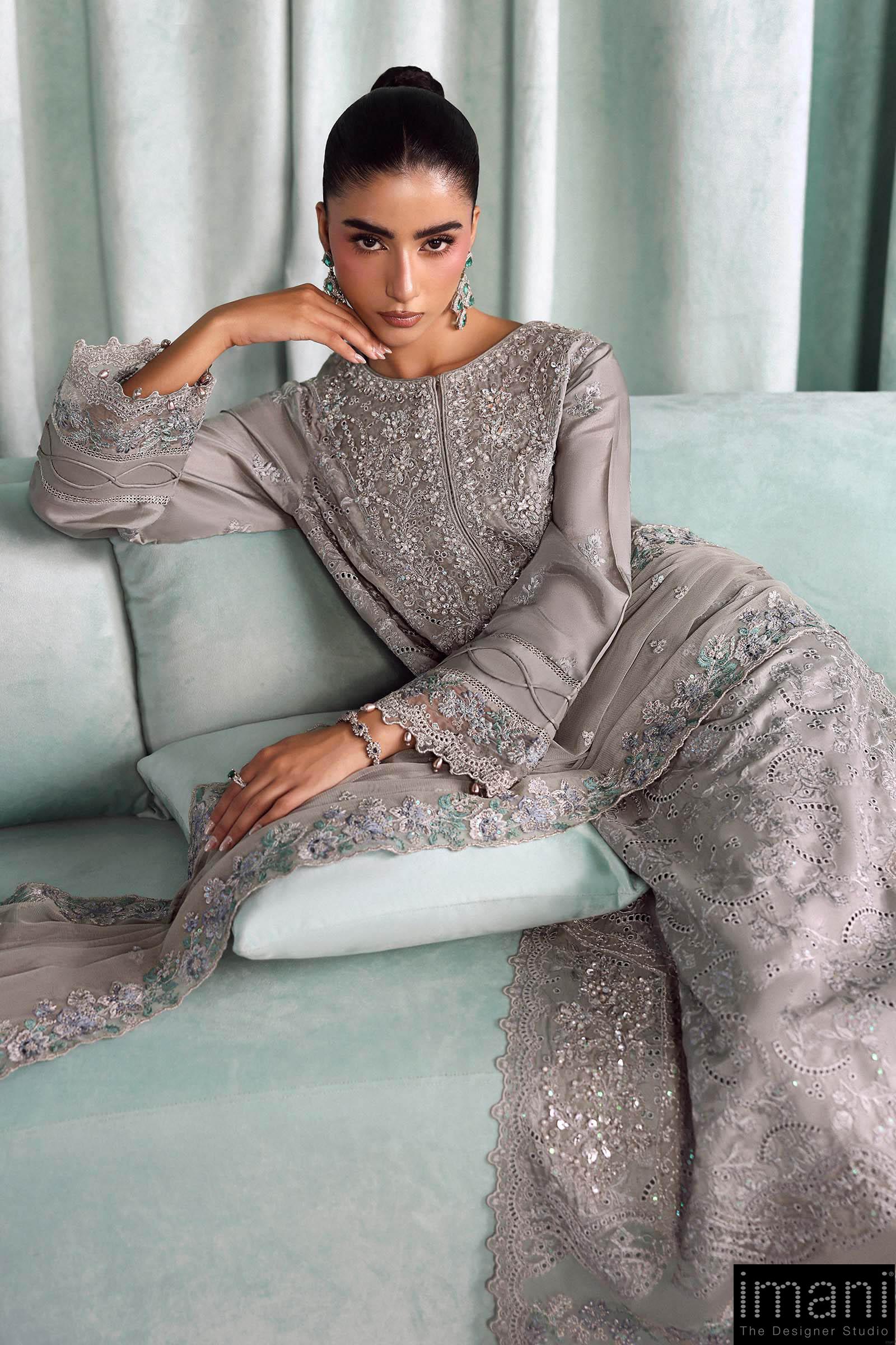 Luxury Formal Silver Grey Embroidered Tissue Silk Suit Mbsf-Aw1637Sg 4 Luxury Formal Silver Grey Embroidered Tissue Silk Suit Mbsf-Aw1637Sg - Image 4