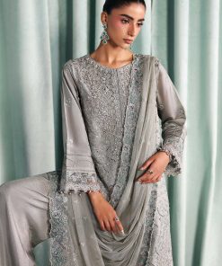 Luxury Formal Silver Grey Embroidered Tissue Silk Suit Mbsf-Aw1637Sg 22 Sf Ea2637Grey E Imanistudio.com