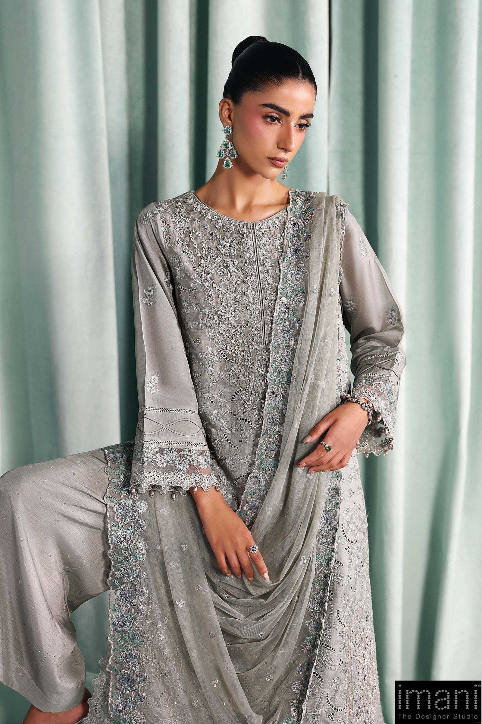 Luxury Formal Silver Grey Embroidered Tissue Silk Suit Mbsf-Aw1637Sg 11 Luxury Formal Silver Grey Embroidered Tissue Silk Suit Mbsf-Aw1637Sg - Image 11