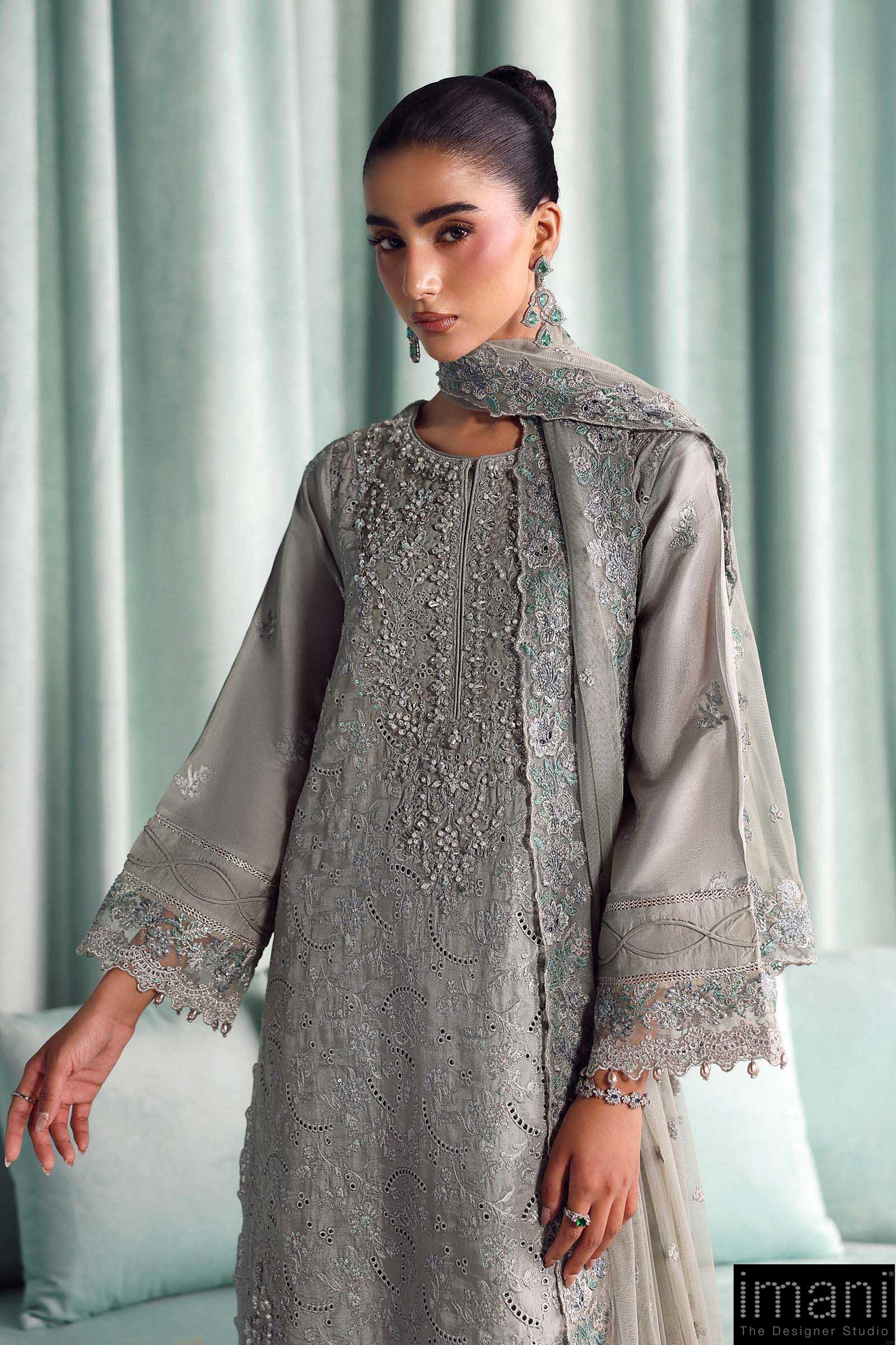 Luxury Formal Silver Grey Embroidered Tissue Silk Suit Mbsf-Aw1637Sg 10 Luxury Formal Silver Grey Embroidered Tissue Silk Suit Mbsf-Aw1637Sg - Image 10