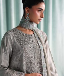 Luxury Formal Silver Grey Embroidered Tissue Silk Suit Mbsf-Aw1637Sg 20 Sf Ea2637Grey G Imanistudio.com
