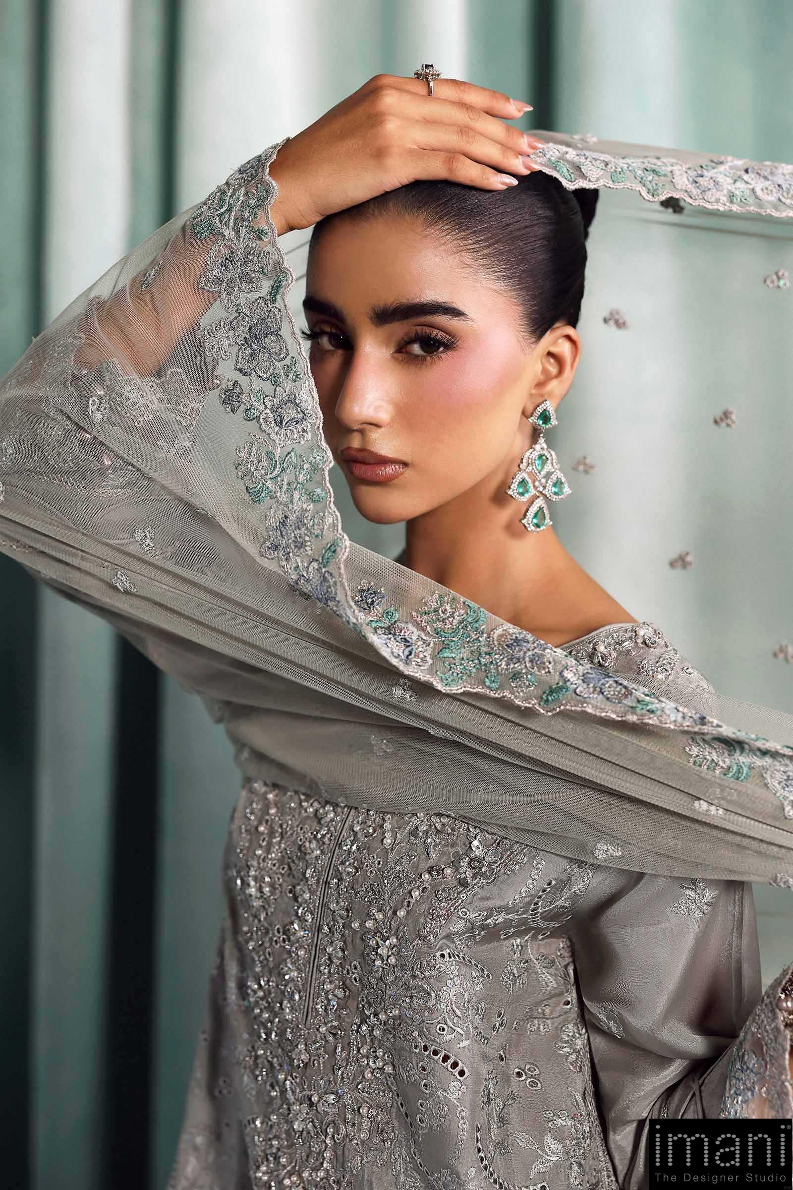Luxury Formal Silver Grey Embroidered Tissue Silk Suit Mbsf-Aw1637Sg 8 Luxury Formal Silver Grey Embroidered Tissue Silk Suit Mbsf-Aw1637Sg - Image 8