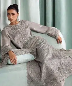 Luxury Formal Silver Grey Embroidered Tissue Silk Suit Mbsf-Aw1637Sg 14 Sf Ea2637Grey Imanistudio.com