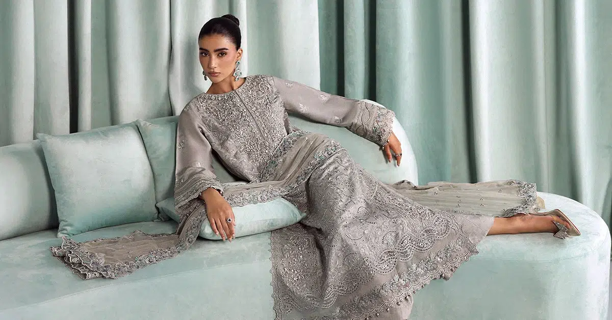 Luxury Formal Silver Grey Embroidered Tissue Silk Suit Mbsf-Aw1637Sg 3 Luxury Formal Silver Grey Embroidered Tissue Silk Suit Mbsf-Aw1637Sg - Image 3