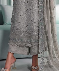 Luxury Formal Silver Grey Embroidered Tissue Silk Suit Mbsf-Aw1637Sg 18 Sf Ea2637Grey K Imanistudio.com