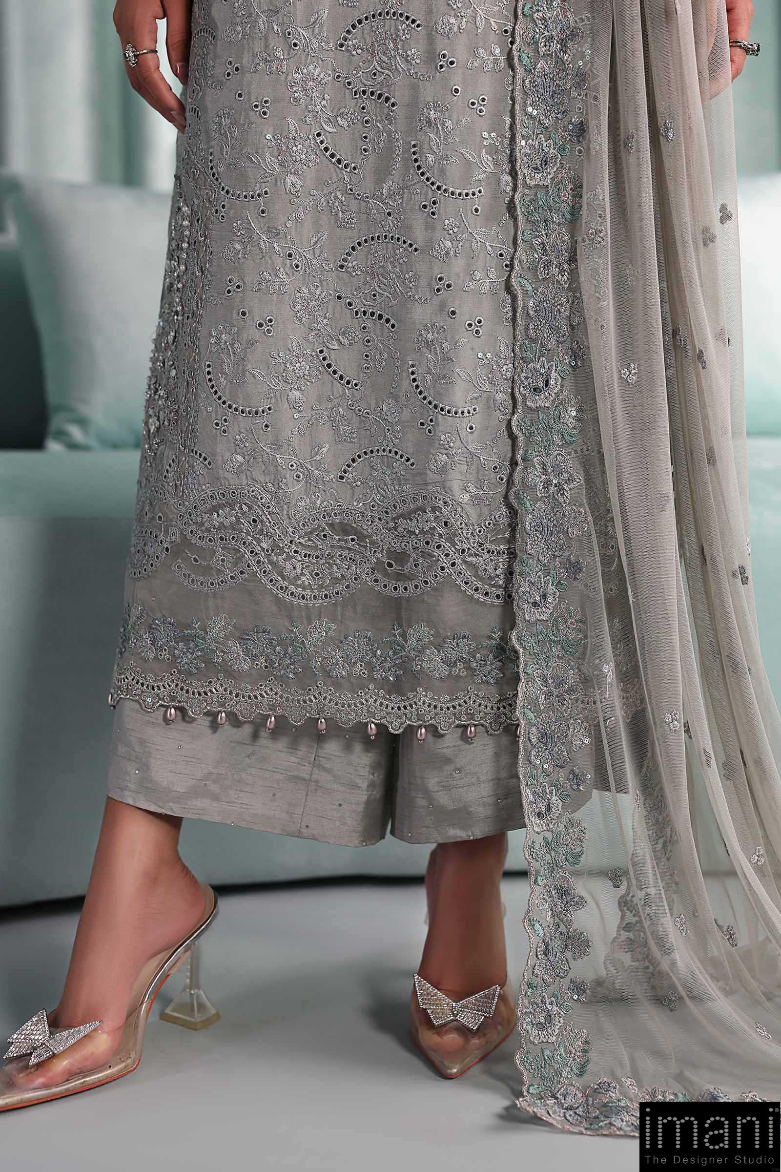 Luxury Formal Silver Grey Embroidered Tissue Silk Suit Mbsf-Aw1637Sg 7 Luxury Formal Silver Grey Embroidered Tissue Silk Suit Mbsf-Aw1637Sg - Image 7