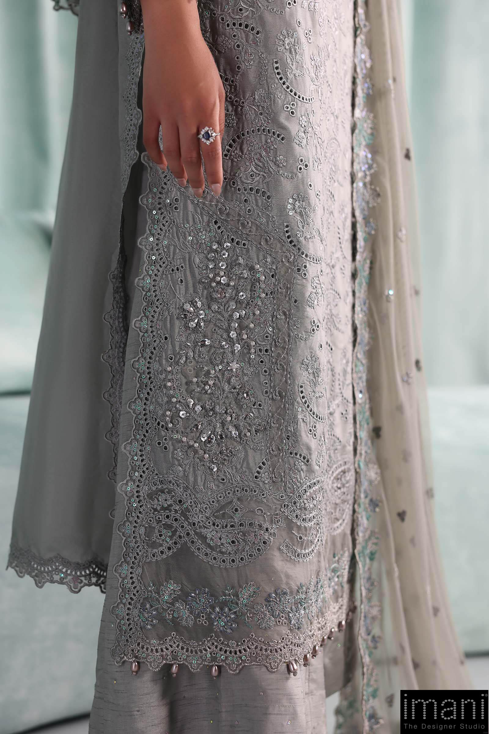 Luxury Formal Silver Grey Embroidered Tissue Silk Suit Mbsf-Aw1637Sg 6 Luxury Formal Silver Grey Embroidered Tissue Silk Suit Mbsf-Aw1637Sg - Image 6