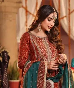 Luxury Formal Rust Embroidered And Printed Raw Silk Suit Mbsf-Aw1608Rt 12 Sf W2508Rust Imanistudio.com