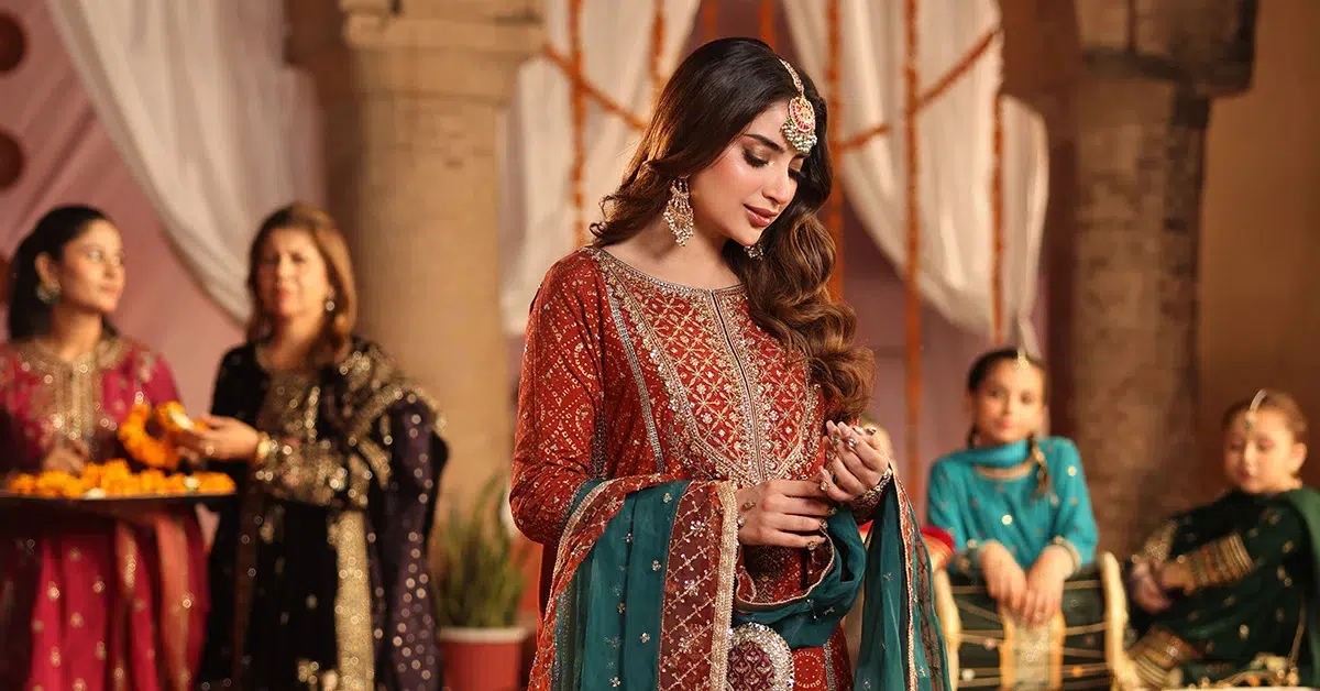 Luxury Formal Rust Embroidered And Printed Raw Silk Suit Mbsf-Aw1608Rt 6 Luxury Formal Rust Embroidered And Printed Raw Silk Suit Mbsf-Aw1608Rt - Image 6