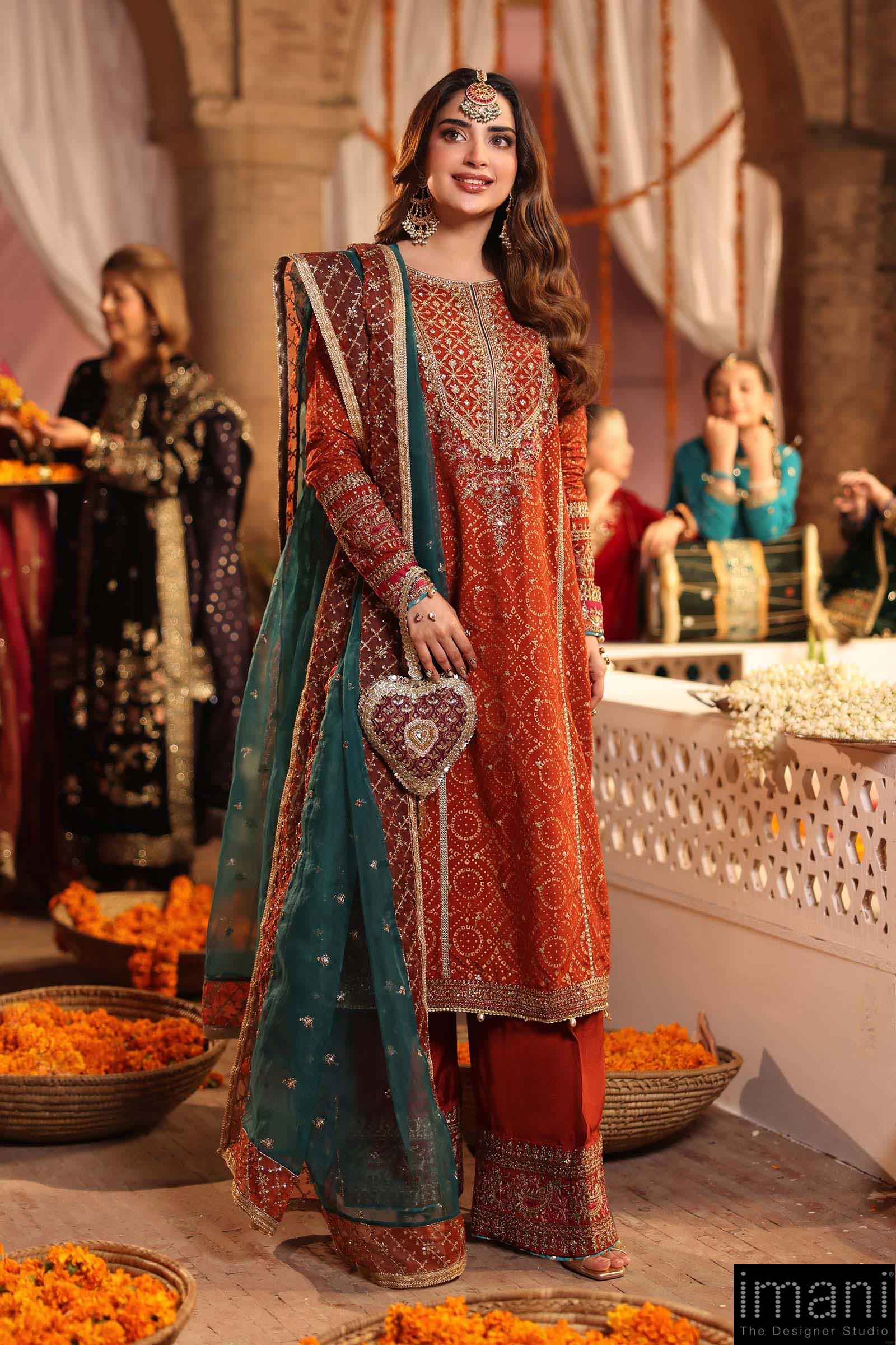 Luxury Formal Rust Embroidered And Printed Raw Silk Suit Mbsf-Aw1608Rt 1 Luxury Formal Rust Embroidered And Printed Raw Silk Suit Mbsf-Aw1608Rt