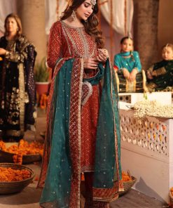 Luxury Formal Rust Embroidered And Printed Raw Silk Suit Mbsf-Aw1608Rt 8 Sf W2508Rustb Imanistudio.com