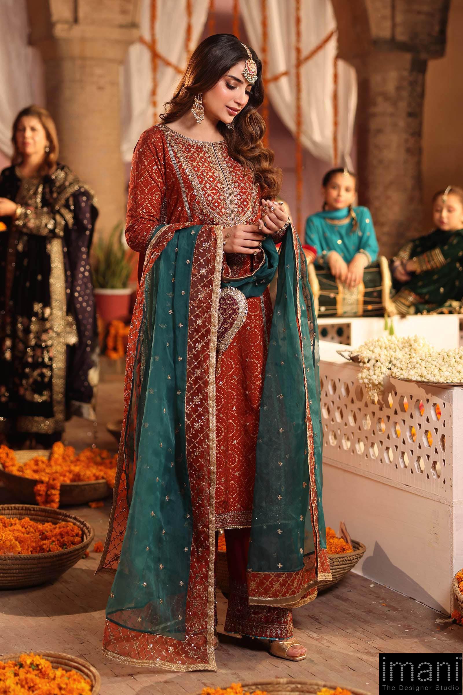 Luxury Formal Rust Embroidered And Printed Raw Silk Suit Mbsf-Aw1608Rt 2 Luxury Formal Rust Embroidered And Printed Raw Silk Suit Mbsf-Aw1608Rt - Image 2