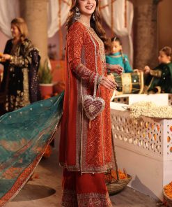 Luxury Formal Rust Embroidered And Printed Raw Silk Suit Mbsf-Aw1608Rt 9 Sf W2508Ruste Imanistudio.com