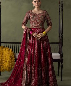 Luxury Formal Pink Embroidered Velvet Lehenga Suit Mbsf-Aw602Cp
