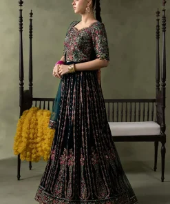Luxury Formal Teal Blue Embroidered Velvet Lehenga Suit Mbsf-Aw602Tb 11 Sf W2602Teala Imanistudio.com