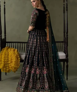 Luxury Formal Teal Blue Embroidered Velvet Lehenga Suit Mbsf-Aw602Tb 18 Sf W2602Tealb Imanistudio.com