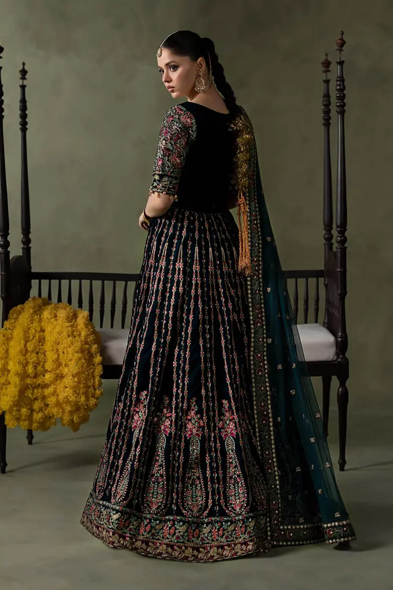 Luxury Formal Teal Blue Embroidered Velvet Lehenga Suit Mbsf-Aw602Tb 9 Luxury Formal Teal Blue Embroidered Velvet Lehenga Suit Mbsf-Aw602Tb - Image 9