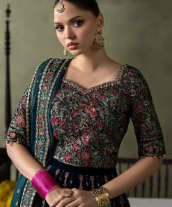 Luxury Formal Teal Blue Embroidered Velvet Lehenga Suit Mbsf-Aw602Tb 12 Sf W2602Tealc Imanistudio.com