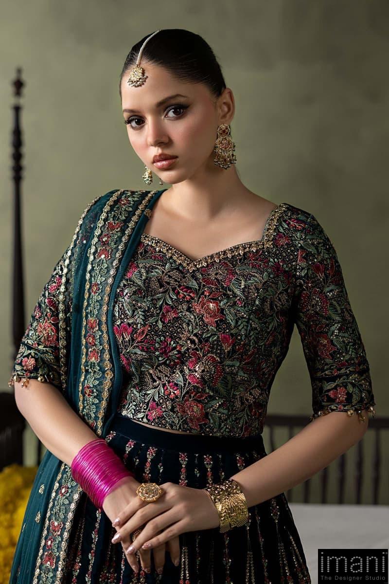 Luxury Formal Teal Blue Embroidered Velvet Lehenga Suit Mbsf-Aw602Tb 3 Luxury Formal Teal Blue Embroidered Velvet Lehenga Suit Mbsf-Aw602Tb - Image 3