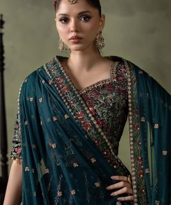 Luxury Formal Teal Blue Embroidered Velvet Lehenga Suit Mbsf-Aw602Tb 15 Sf W2602Teale Imanistudio.com
