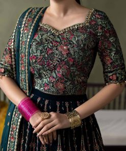 Luxury Formal Teal Blue Embroidered Velvet Lehenga Suit Mbsf-Aw602Tb 14 Sf W2602Tealf Imanistudio.com