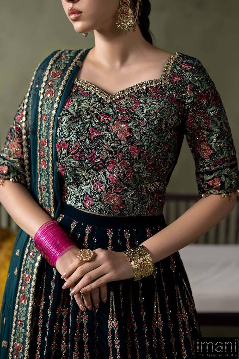 Luxury Formal Teal Blue Embroidered Velvet Lehenga Suit Mbsf-Aw602Tb 5 Luxury Formal Teal Blue Embroidered Velvet Lehenga Suit Mbsf-Aw602Tb - Image 5