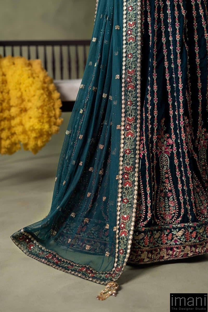 Luxury Formal Teal Blue Embroidered Velvet Lehenga Suit Mbsf-Aw602Tb 7 Luxury Formal Teal Blue Embroidered Velvet Lehenga Suit Mbsf-Aw602Tb - Image 7