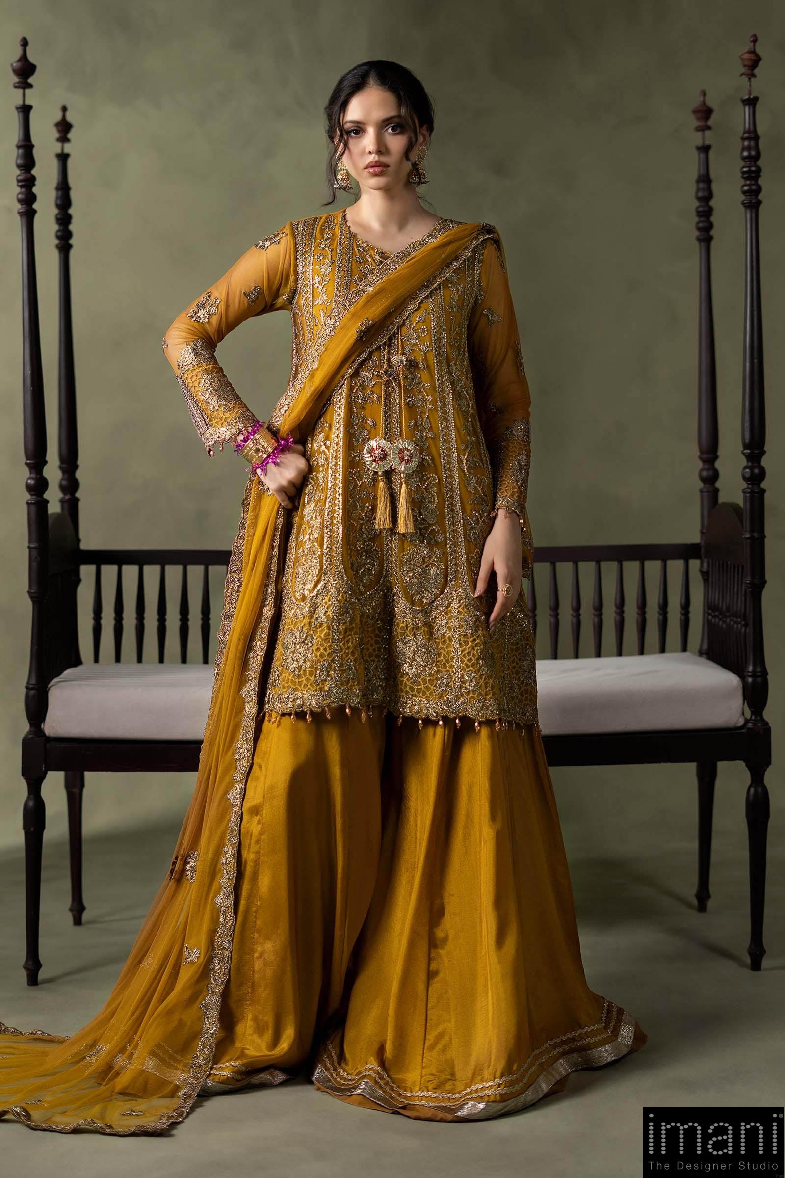 Luxury Formal Mustard Embroidered Net Suit Mbsf-Aw16111Md 2 Luxury Formal Mustard Embroidered Net Suit Mbsf-Aw16111Md
