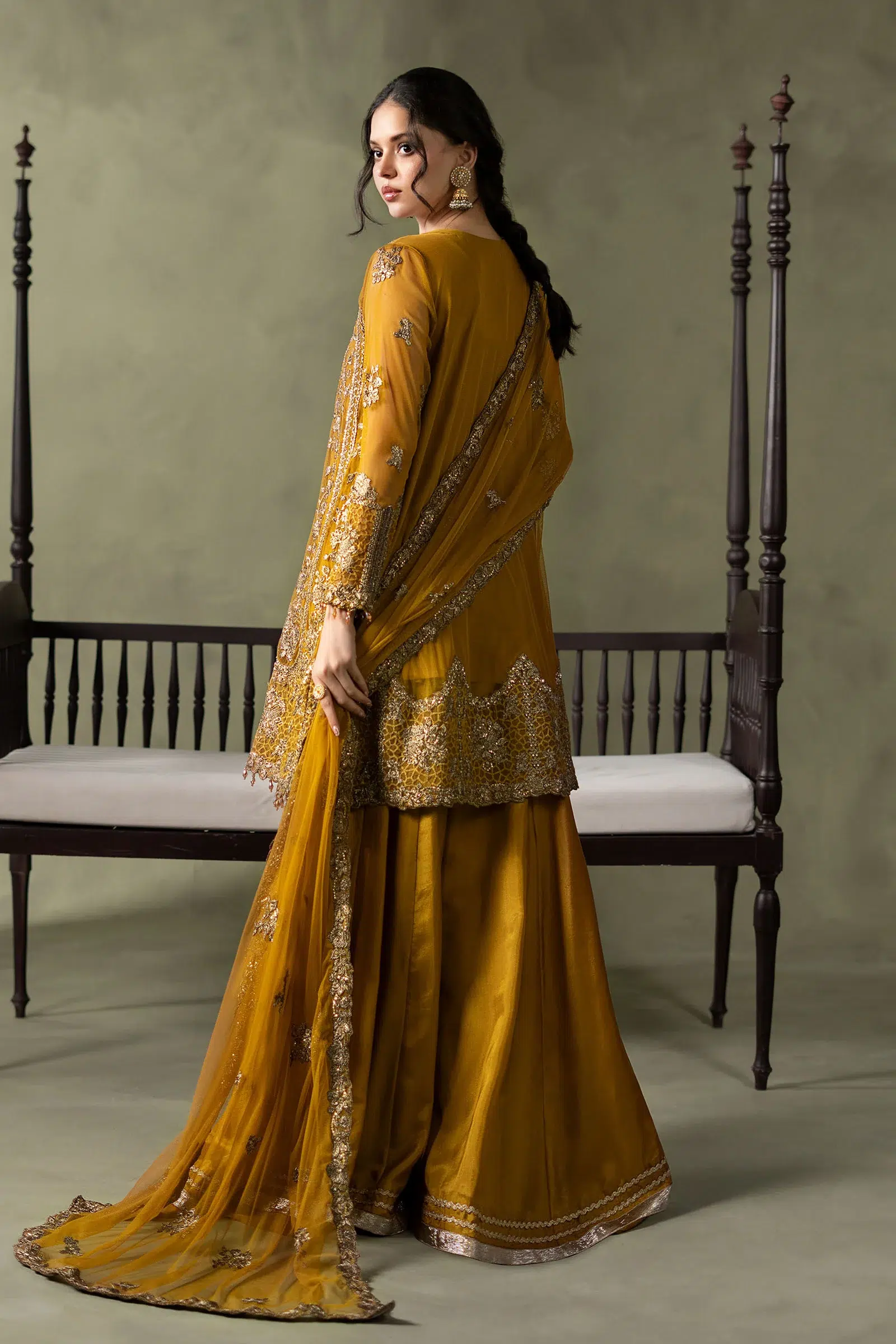 Luxury Formal Mustard Embroidered Net Suit Mbsf-Aw16111Md 9 Luxury Formal Mustard Embroidered Net Suit Mbsf-Aw16111Md - Image 9