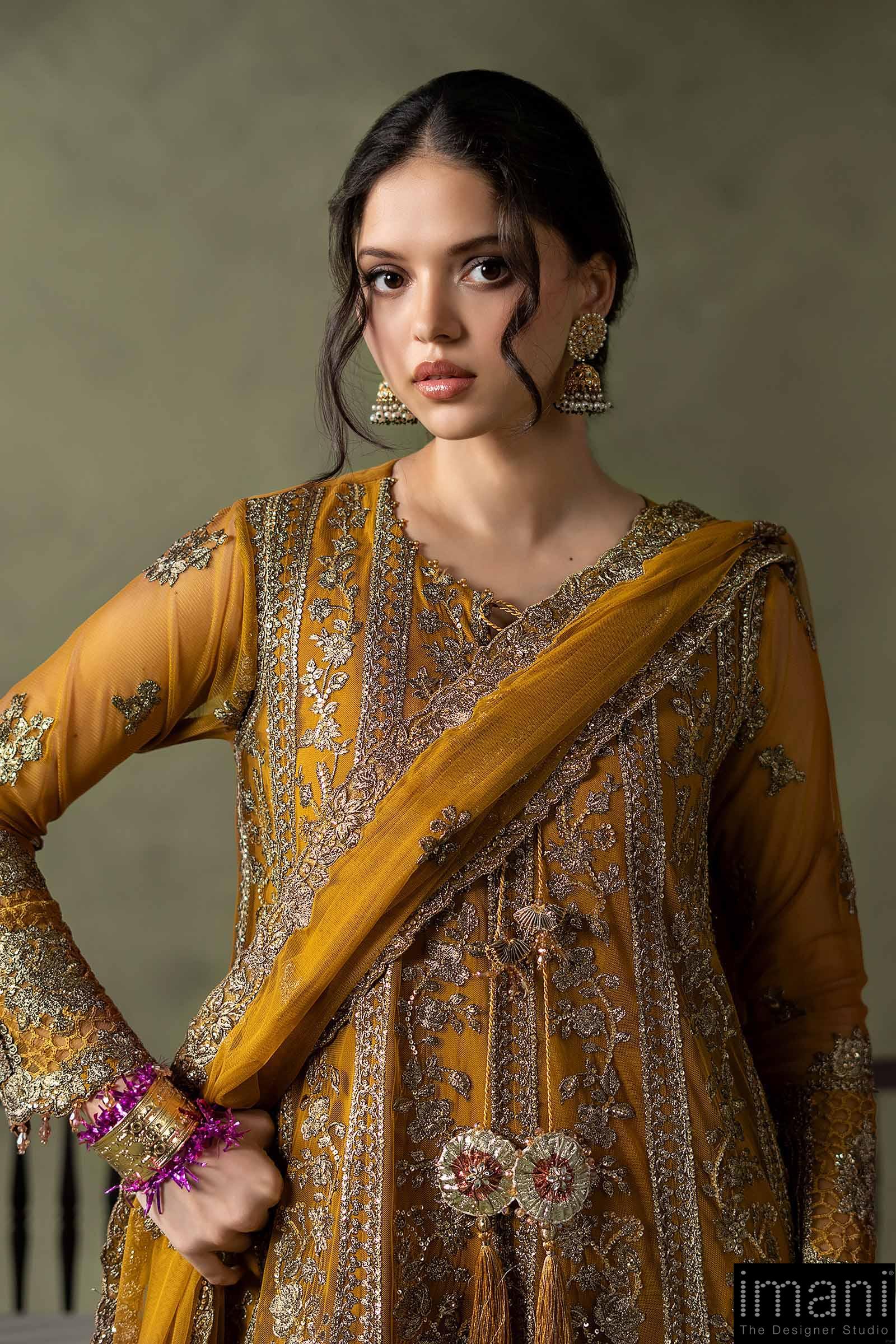 Luxury Formal Mustard Embroidered Net Suit Mbsf-Aw16111Md 8 Luxury Formal Mustard Embroidered Net Suit Mbsf-Aw16111Md - Image 8