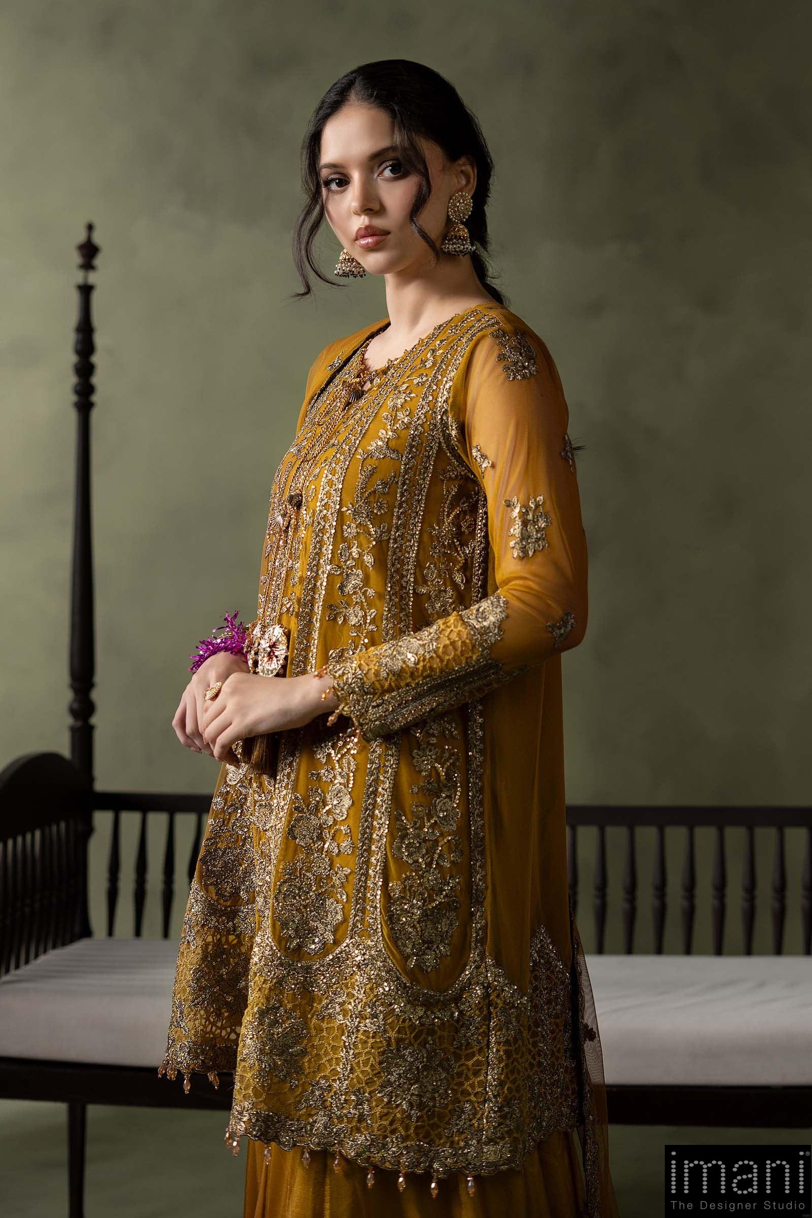 Luxury Formal Mustard Embroidered Net Suit Mbsf-Aw16111Md 7 Luxury Formal Mustard Embroidered Net Suit Mbsf-Aw16111Md - Image 7