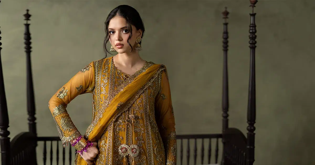 Luxury Formal Mustard Embroidered Net Suit Mbsf-Aw16111Md 4 Luxury Formal Mustard Embroidered Net Suit Mbsf-Aw16111Md - Image 4