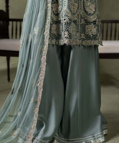 Luxury Formal Mineral Blue Embroidered Net Suit Mbsf-Aw16111Mb 16 Sf W26111Seagreenj Imanistudio.com