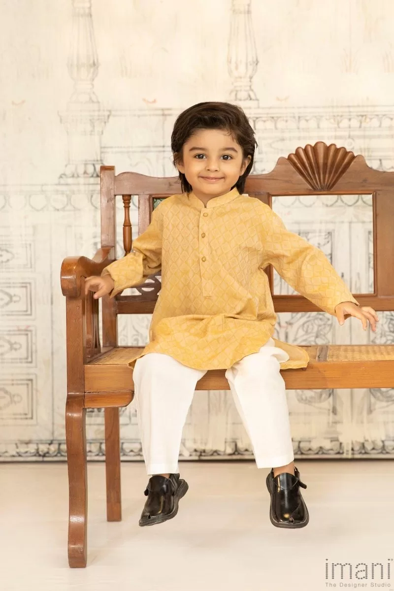 Boys 2Pc Kurta Trousers Yellow Suit Imist-31Yw