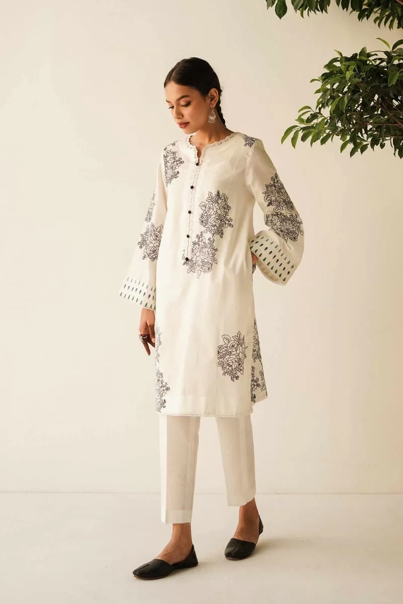 Zara Shahjahan Basic Cotton Kurta White Zszkt-1149