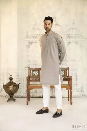 1PC Men’s Wear Self-Jacquard Kurta IMIST36-Milky Coffee