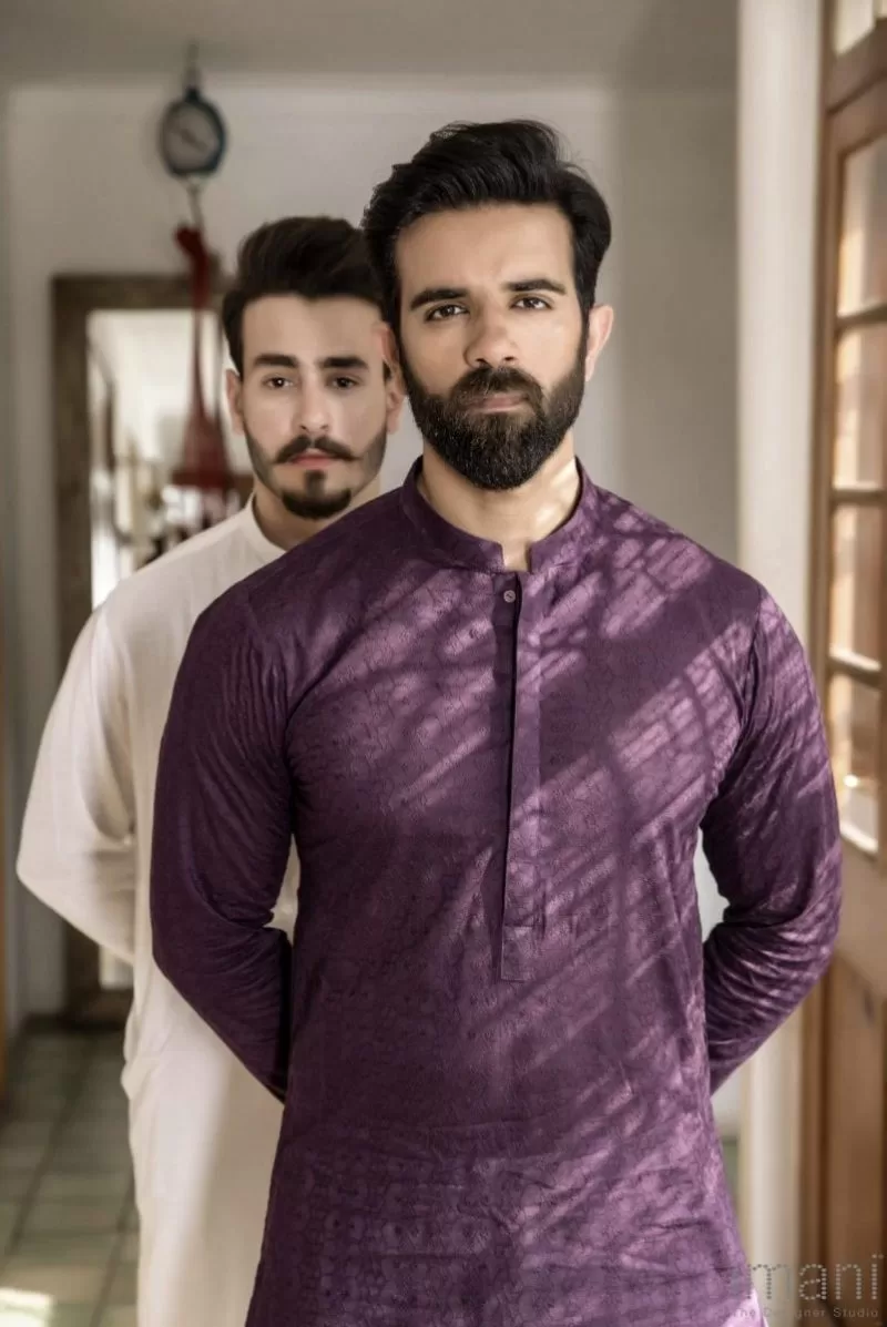 1Pc Men’s Wear Schiffili Cotton Kurta Imist15-Plum