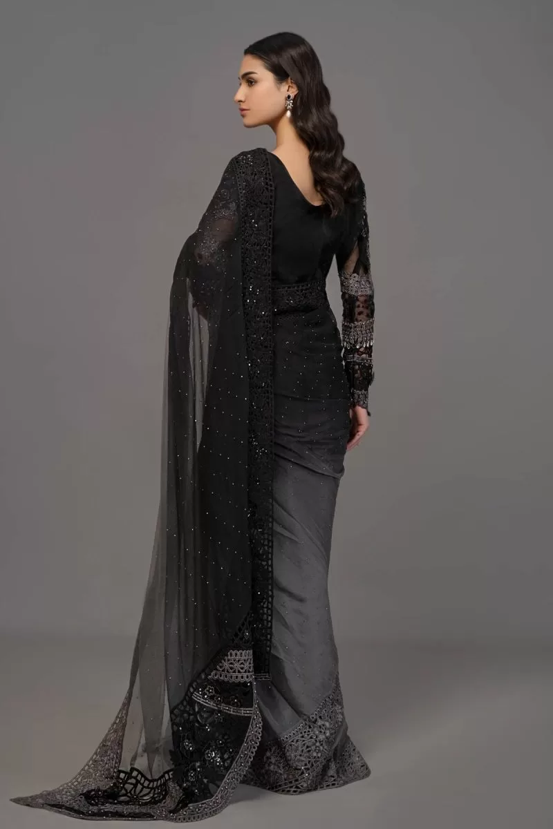 Maria.b Evening Wear Mbroidered Saree Black/Grey Mbds-2504Bg